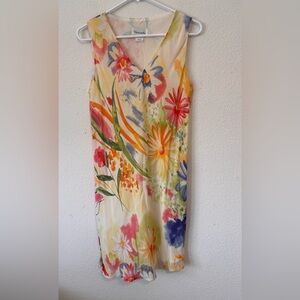 Vintage Shift Dress Tessuto Sleeveless Floral Women's Large Watercolor‎